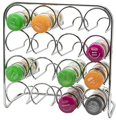 Estante de especias Pisa®, soporte de metal cromado, metal, 16 Jar Capacity