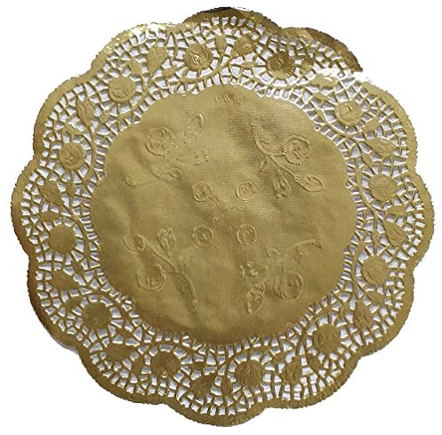 Tårtspets, rund spetspapper, präglad, 100 stycken (guld, Ø 24 cm)