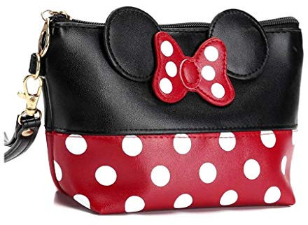 Boyigog Mouse Ears Style Tupfen Kosmetiktasche - Damen Schminktasche Cartoon Mini Geldbörse für Handtasche Makeup Tasche,Schlüsseln, Kopfhörern, Lippenstift (Rot schwarz)