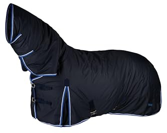 HORZE Glasgow Medium Weight Waterproof Combo Turnout Winter Horse Blanket with Neck Cover (150g Fill) - Dark Blue - 75 in