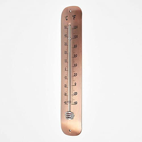 HOMESCAPES Verkupfertes Gartenthermometer, Außentemperaturanzeiger zur Wandmontage mit Anzeige in Celsius und Fahrenheit, 30 cm hoch, für Terrasse, Gewächshaus und Garten