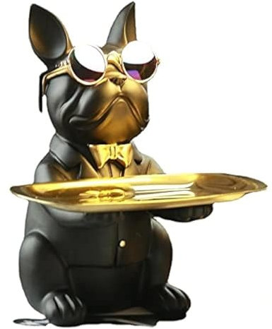 Deko Skulptur Bulldogge, Schlüsselschale Modern Schwarz, Schlüsselablage Flur, Deko Figuren Wohnzimmer, Hundefigur Deko, Französische Bulldogge Aufbewahrung für Flurdeko und Wohnzimmer (schwarz)