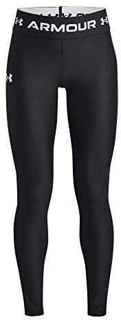 Under Armour Girls' HeatGear Armour Full Length Legging, (001) Black / / White, Youth Medium