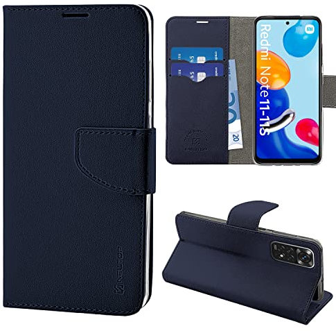N NEWTOP Cover Compatibile per Xiaomi Redmi Note 11 /11S, HQ Lateral Custodia Libro Flip Chiusura Magnetica Portafoglio Simil Pelle Stand (Blu)