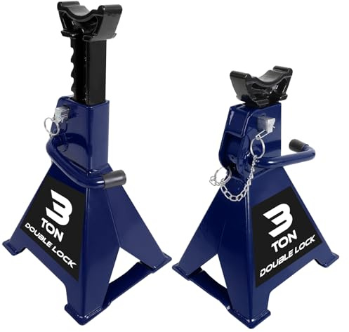 TCE 3 Ton Steel Double Locking Jack Stands, 3 Ton Car Jack with Wide Base