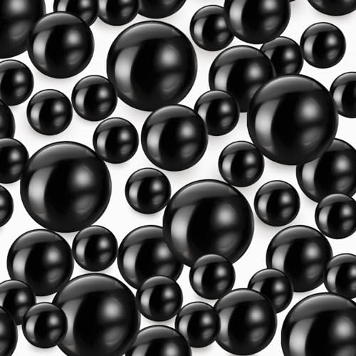 FENGCHUANG Beads Pearls Black Vase Fillers 150 Pcs No Hole Faux Pearl 8/14/20mm for Centerpieces Vase Fillers, Party Wedding Home Makeup Table Decor
