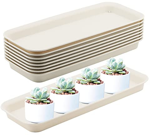 MUKCHAP 8 st rektangulära växtfat, 39,5 x 17 x 3 cm beige blomlåda fat, plast fönsterlåda bricka blomkruka droppbrickor för inomhus och utomhus