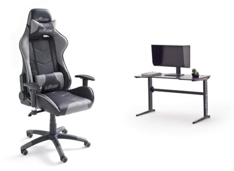 Robas Lund MC Racing Gamingstuhl 6 Schwarz-Grau mit MC Racing Gaming Desk Basic 2