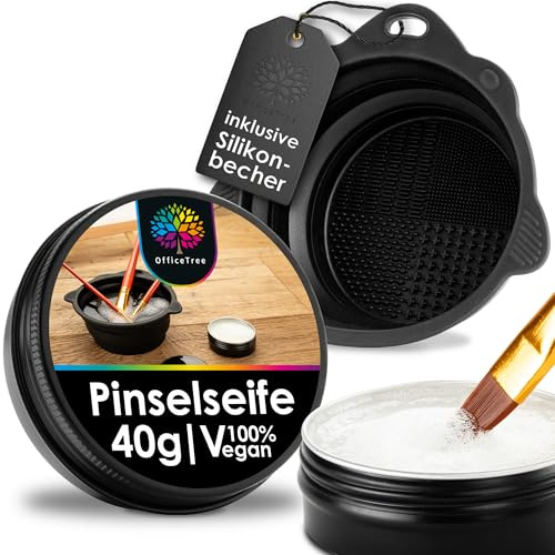 OfficeTree Limpiador de Pinceles 40g con Vaso de Limpieza Plegable - Limpiador Pinceles Acrilico y Acuarela - Limpia Pinceles para Todo Tipo de Cerdas - Paint Brush Cleaner - Paint Brush Rinser