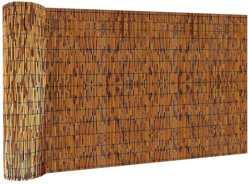 KOIUEYW Bamboo Reed Fencing, Light Russet Bamboo Screens Outdoor for Patio, Decorative Balcony Privacy Screen Reed Fence Rolls Curtains for Garden Backyard, 3 x 6.6 FT