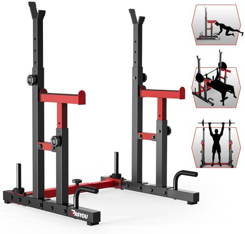PASYOU Squat Rack Hantelständer, Multi-Funktionales Langhantelständer, Höhenverstellbare Doppelte Langhantelablage mit Push up, Trainingsgerät für zu Hause,Gym Standard Max. bis 250 KG