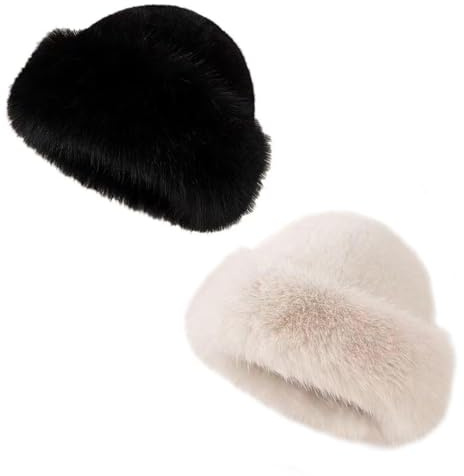CQQNIU 2 Pieces Women's Retro Warm Hats, Black & Khaki, One Size Fits All, Polyester, Winter Thermal Supplies