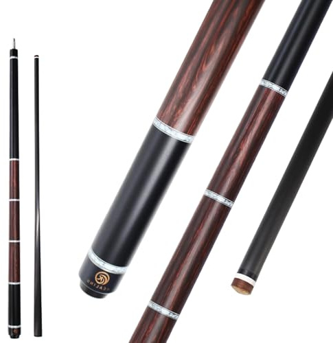 KHEALING Stecca da biliardo, in fibra di carbonio 1/2, testa in pelle di maiale + PVC bianco + ghiera in bachelite nera, 147 cm, fatta a mano, dritta, adatta per giochi con la palla/otto e nove