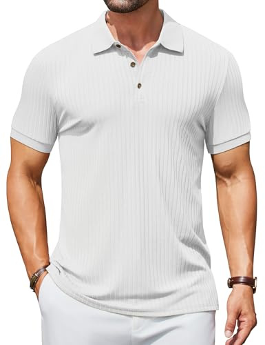 COOFANDY Polo texturé à manches courtes pour homme, coupe ajustée, style décontracté, avec boutons, col d'été, chemise de golf