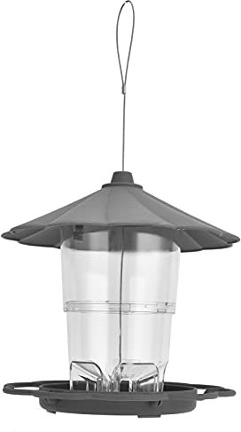 Casetta per uccelli trasparente da appendere, a forma di padiglione, con tetto per giardino