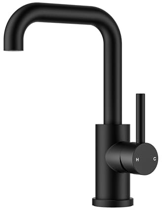 FORIOUS Wasserhahn Bad Schwarz 360° Drehbar, Waschtischarmatur Schwarz Hoch Warm/Kaltwasser Edelstahl Mischbatterie Einfache Montage für Badezimmer/küche Waschbecken Kleine Wohnmobil