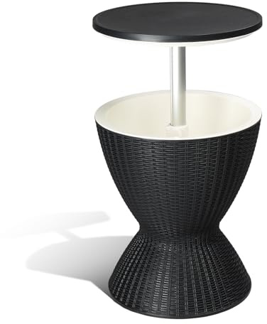 Pinikuyiro Outdoor Cool Bar Table, 8 Gallon Beer and Wine Cooler, Patio Furniture & Hot Tub Side Table, Beverage Cooler,Ice Cool Bar, Rattan Style Patio, Cocktail Bar (Black)