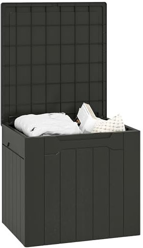 HOMCOM 107L Outdoor Balcony Garden Furniture Storage Box with Lock Hole, Plastic Storage Trunk with Lid and Side Handles, All Weather Resistant Large Chest, Safe and Secure for Patio, Charcoal Grey