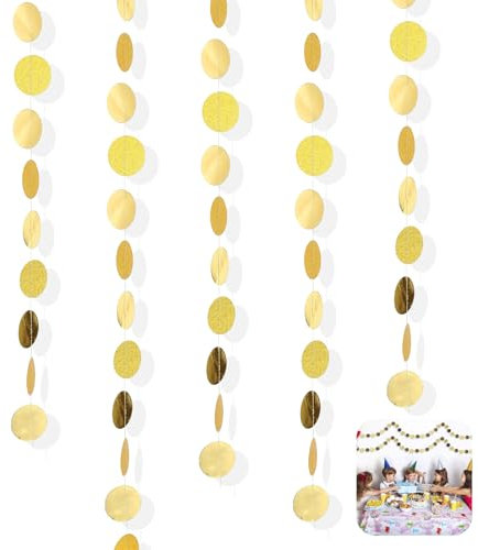 Guirnalda de Papel Purpurina Dorada, 5 Banderola Circular Redonda de 4 m, Decoraciones Colgantes para Fiestas de Cumpleaños, Bodas, Suministros de Decoración para Fiestas de Navidad