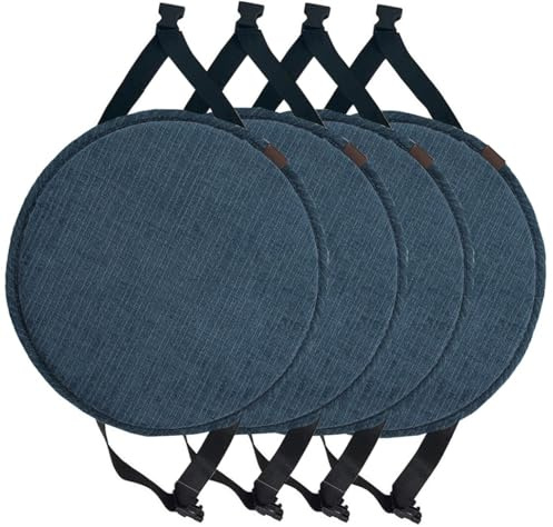 MOODMUSE Cuscini per Sedia Rotondi da 2/4 Pezzi con Lacci,Cuscino per Sedia con Sgabello Alto,Cuscino for Seduta Rotondo for Sala da Pranzo,Cucina E Ufficio(Dark Blue,40cm(Pack of 4))