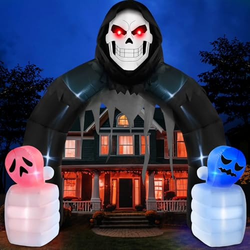 Danxilu 10 FT Large Halloween Inflatables Archway Outdoor Decoration, Halloween Inflatable Grim Reaper Arch Built-in LED Lights Blow Up Decorations for Outside Holiday Party Garden Lawn