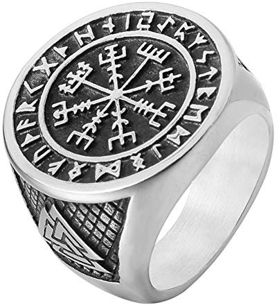 Viking Kompass Vegvisir Circle Ring För Män, Nordic Runic Valknut Symbol Rostfritt Stålring, Norse Viking Vintage Viking Celtic Pagan Jewelry(Silver,08)