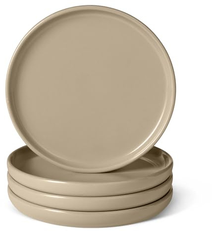 Amazon Basics Glazed Stoneware Salad Plates, Ceramic 4-Piece Set, Microwave, Freezer and Dishwasher-Safe, Stain-Resistant, 8.3 in., Linen Gray