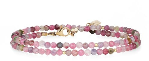 COAI Bracciale Minimalista da Donna Doppio Strato di Perline di Tormalina Colorata, Bracciale da Donna in Cristalli Naturali 3mm