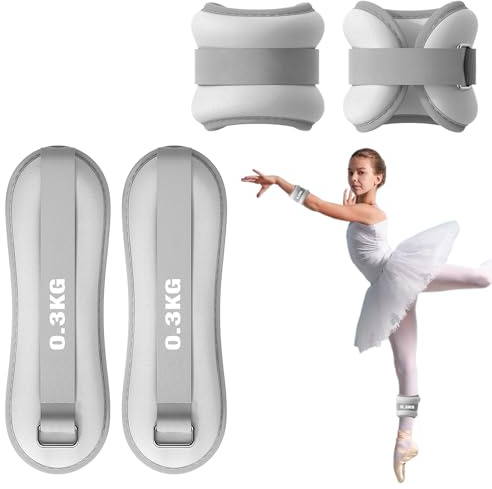 2er Set Gewichtsmanschetten, Verstellbares Fußgelenkgewichte Set, Gewichte für Beine und Arme, Geeignet für Anfänger und Kinder Tanzen Bewegung, Gehen, Joggen (Grau, 0.3 Kilogramm)