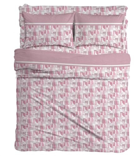 MAXIME MAISON - Completo Lenzuola Una Piazza e Mezza Cotone Stampate, Set Lenzuola 1 Piazza e Mezza con Federa, Lenzuolo in Cotone Anallergico, Biancheria da Letto Made in Italy (Dream Cipria)