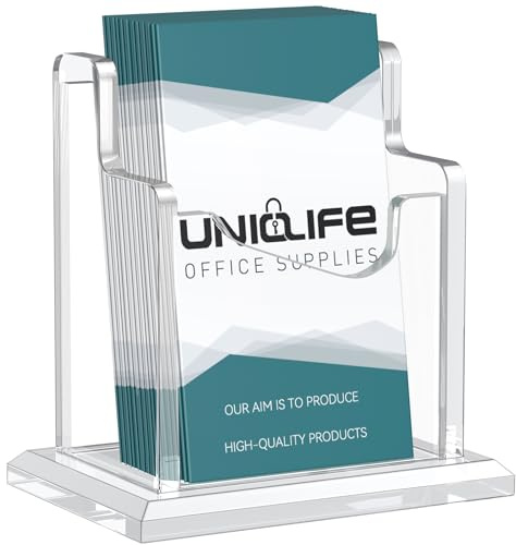 Uniclife Acrylic Business Card Holder for Desk 1 Slot Clear Vertical Business Card Display Stand for Men and Women Desktop Name Card Organizer Card Stand for Office Home Exhibition, 60 Card Capacity