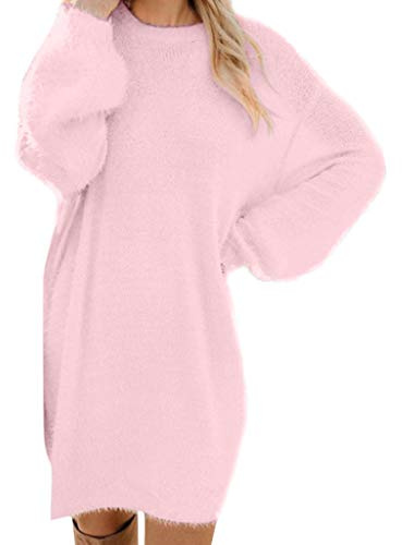 Générique Robe Longue Hiver Femme, Robe Pull Femme Hiver Chic Et Elegant Manche Longue Robes Longues Femmes Grande Taille Chaude Sexy Jupe Dress Oversize Tricot Couleur Unie Rose Poudre, L