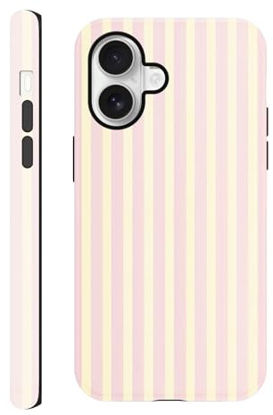 Yirlbey Striped sommar iPhone 17 6,1 tum fodral, estetisk rosa gul ränder mönster mönster motiv silikon TPU stötskydd stötskydd för dam flicka till iPhone17