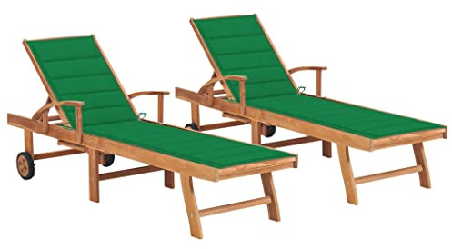 QZZCED Lettino in legno di teak con cuscino, 4 posizioni regolabili e 2 ruote, per giardino, patio e piscina, mobile da esterno con schienale regolabile e struttura