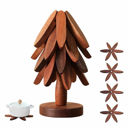 4 Pezzi Sottopentola in Legno per Piatti Caldi Set sottopentolas e Sottobicchieri in Legnos per Albero di Natale Tovaglietta Isolante A Forma Di Albero per Pentole Teiere Ciotola