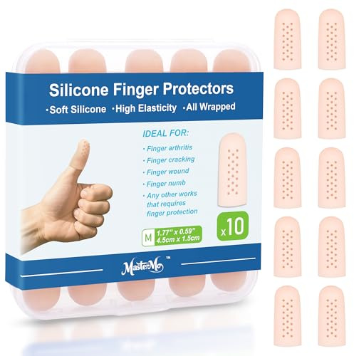 Gel Finger Cots Protectors with Air Holes, Silicone Fingers Covers Bandages Caps Sleeves for Fingertip Thumb Protection, Ideal for Trigger, Arthritis, Cracking, Blisters, Callus, Hangnail & Pain Relief (Nude, M(10))