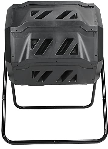 TOPINCN Contenedor de Compost 160L, Vaso de Compostaje de Doble Cámara de Gran Capacidad, Compostador Giratorio de Gran Capacidad con 2 Puertas Correderas y Marco de Acero
