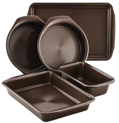 Circulon Nonstick Bakeware Set with Nonstick Cookie Sheet, Bread Pan, Bakings Pan and Cake Pans - 5 Piece, Chocolate Brown