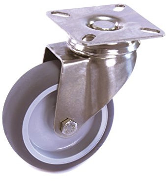 Edelstahlrolle 50 mm Gummi grau spurlos Anschraubplatte ohne Bremse V2A INOX Transportrolle Apparaterolle aus Edelstahl Platte