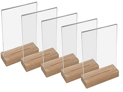 HMF 46942 Soporte de Sobremesa de Acrílico con Base de Madera | 5 Piezas | DIN A5 Vertical | Transparente