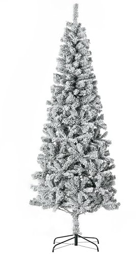 HOMCOM Albero di Natale Slim Artificiale 210 cm con Rami Realistici, Albero di Natale Innevato Alto e Stretto con Base Pieghevole, Verde