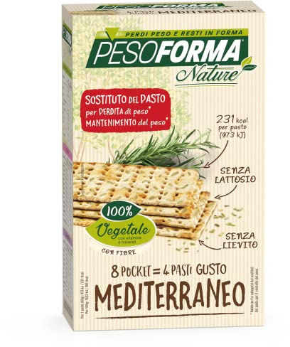 Pesoforma Nature Cracker Pasto Mediterraneo, 4 Pasti Sostitutivi Dimagranti, 100% Vegetale, 8 X 30 G