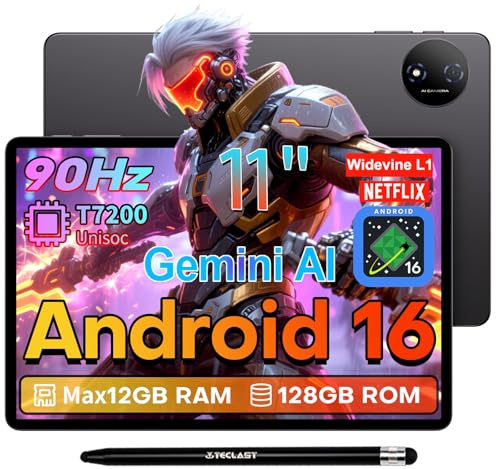 TECLAST P50T Tablet 11 Pulgadas Android 16 Tableta 90Hz, 2GHz Octa-Core CPU, Gemini AI, 12GB RAM+128GB ROM(TF 5TB), 7000mAh, 5G WiFi, Widevine L1, GPS, 13MP+5MP/3.5MM/BT5/OTG, Tablets con Lápiz, 2026