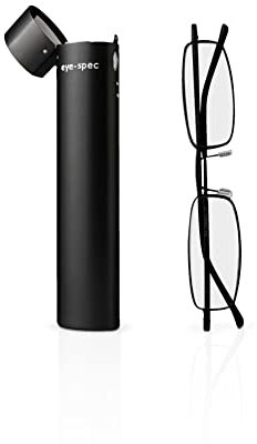 Slim Folding Reading Glasses | Mens / Unisex Lightweight Stylish Black Frames with Matching Metal Case by eye-spec (1.25)