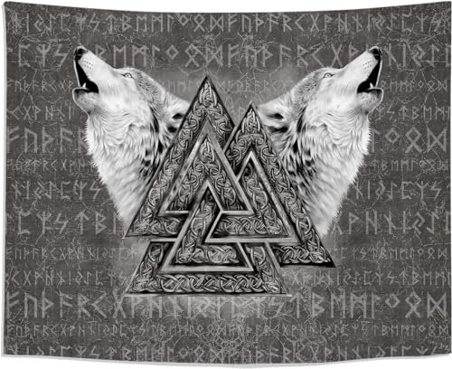 Arsey Wikinger Wanddeko Wandteppich Valknut Wandkunst Wand Teppich Wolf Totem Rune Wandbehang Nordic Viking Runes Wandtuch Schwarz Weiß äSthetik Deko Personalisierte Tapestry Groß 200x150cm