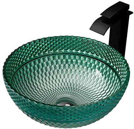 WRJAHCG Lavandino Bagno con Rubinetto e Piletta in Vetro Temperato Verde,a Forma di Scodella