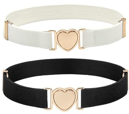 DUOHERESHUI 2 Pezzi Cintura Bambini Ragazze, Cintura Elastica Per Ragazze, Cintura Bambina, Cintura Elastica Regolabile Con Fibbia a Cuore Per Bambina Ragazza Per Jeans Vestito Gonne Giacche