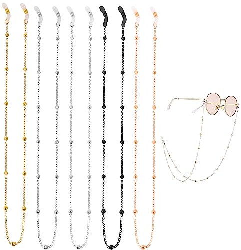YuZhou 5Pcs Glasses Chain Sunglasses Chain Gold Eyeglass Chains Silver Long Strap Beaded Spectacles Cord Lanyard Strap Glasses String Eyewear Reading Retainer for Men Women