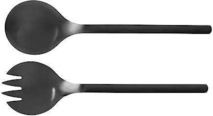 WENKO Set di 2 posate per insalata Nagy, forchetta da insalata e cucchiaio da portata in acciaio inox di alta qualità con finitura opaca, superficie di ripresa, accessori per la cucina nera, 29 x 7,5