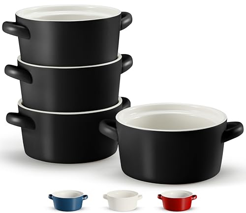Kook Suppentöpfe, stapelbare Keramik-Schüsseln, Braten, ofen-, mikrowellen- und spülmaschinenfest, mit Griffen, für Auflauf, Nudeln, Müsli, 18 Standard-Kapazität, 670 ml volles Fassungsvermögen,